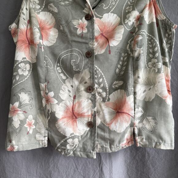Vintage Caribbean Joe Rayon Floral Vest Women’s M Soft Butch Tropical Paisley - Picture 3 of 12